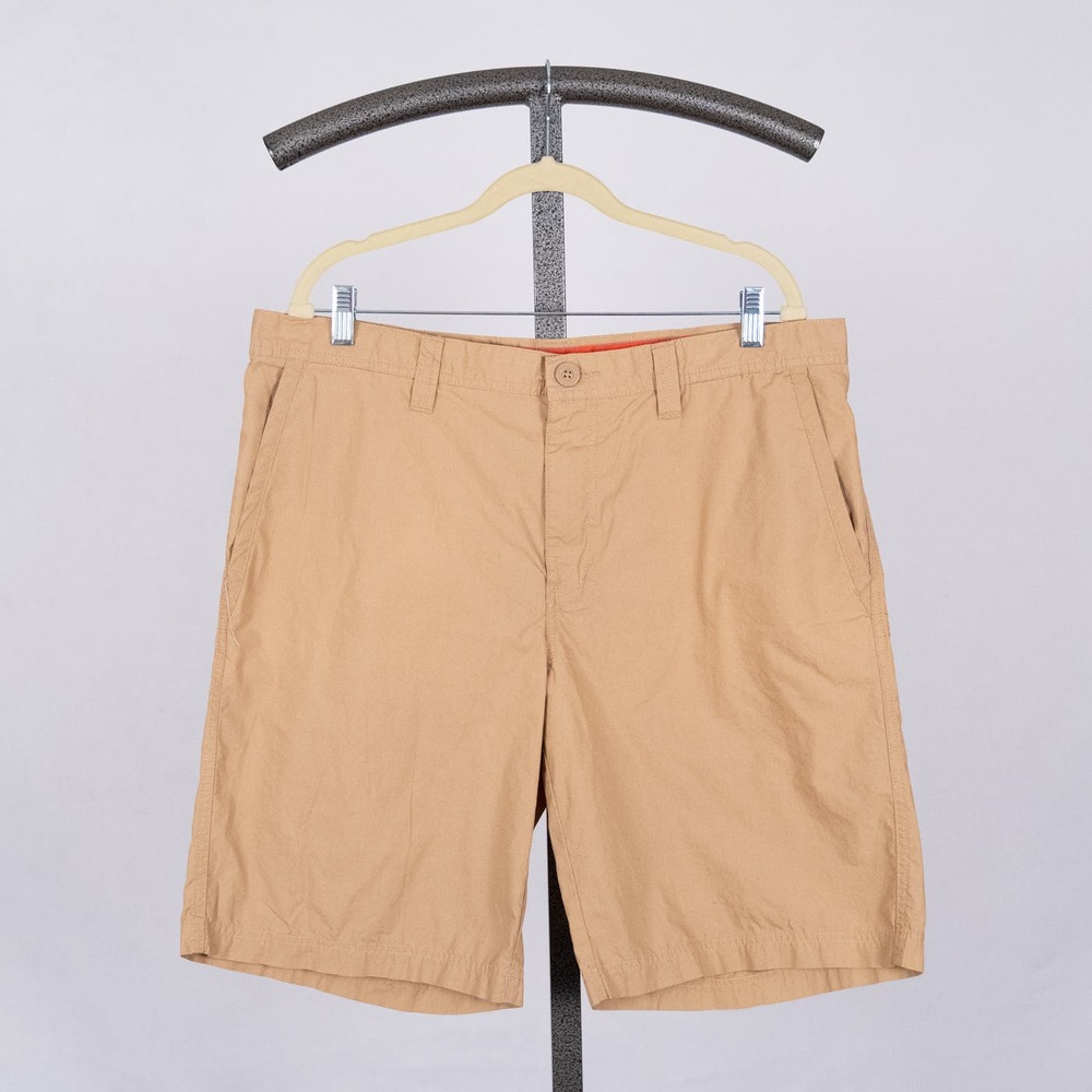 Men's Columbia Shorts Size 38 x 10" Inseam Tan Flat Front Pockets Cotton